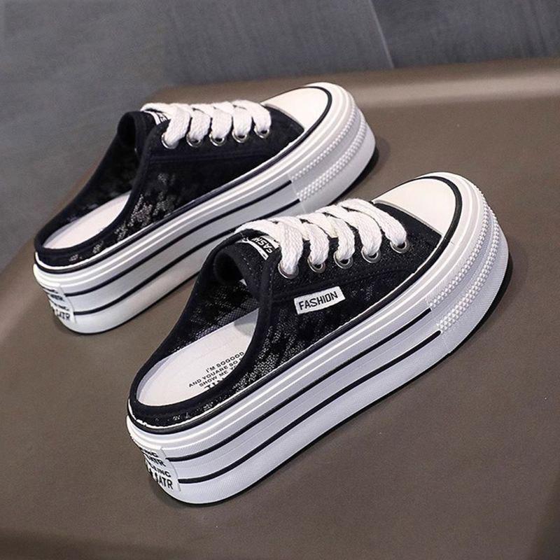 Thick Soled Slippers Women Summer Women's Shoes Outdoor Mesh Shoes Without Heels Half Dragging