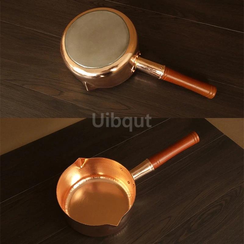 Small copper small oil pot Wooden handle snow pan Electromagnetic gas-fired Western food Copper pot Pure red copper milk pot