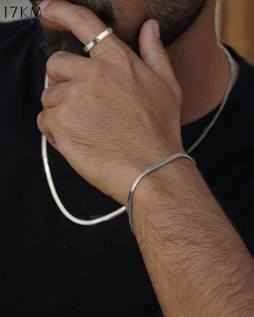 17KM 3 Pcs Stainless Steel Bracelet Necklace Ring for Men Women Retro Simple And Personalized Punk Hip Hop Jewelry Set Fashion Gifts