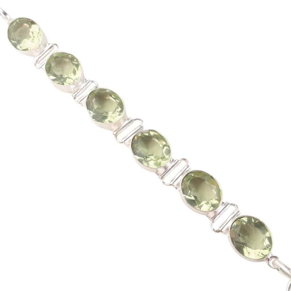Green Amethyst Gemstone 925 Sterling Silver Gift Jewelry Handcrafted Bracelet 8" RB-4-13