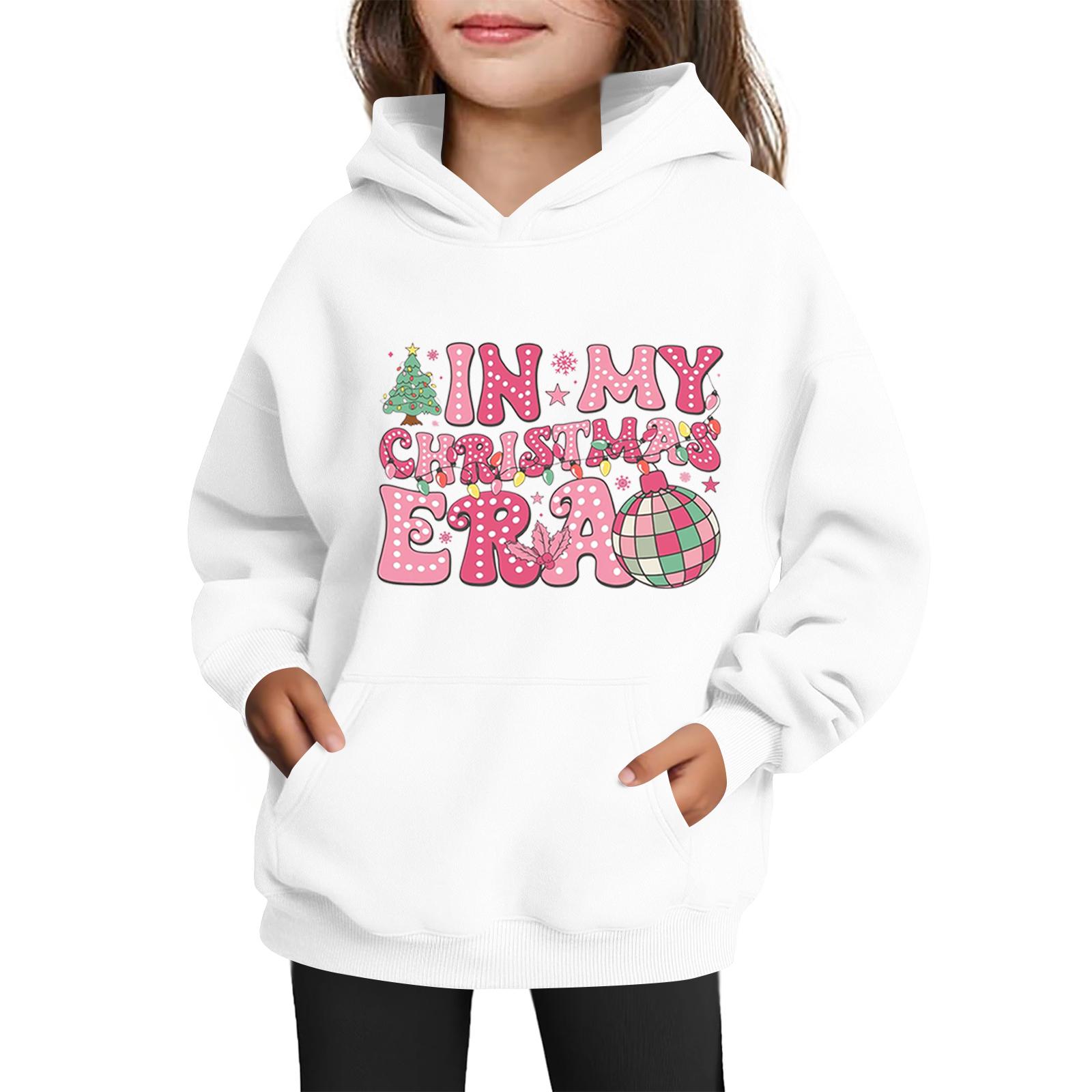 

Толстовки для девочек-подростков Худи с длинным рукавом на шнурке Пуловер Милое принтованное Худи оверсайз Рождество 160 белый