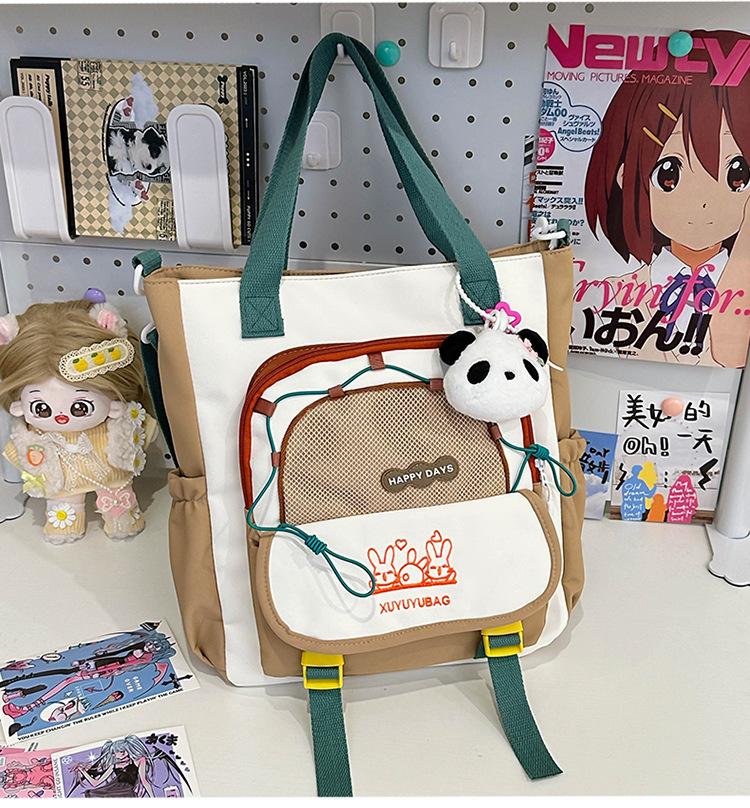 School Bag Cute Contrasting Color Small Fresh College Girl Messenger Bag Ins Large Capacity Student Class Shoulder Tote Bag