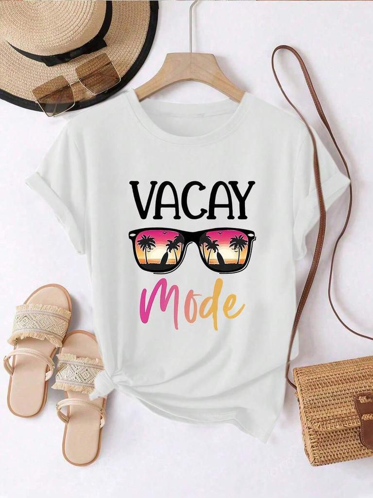 Summer Vacation Unisex Short Sleeve Tshirt Tropical Sunglasses Vacation Mode Graphic Print Boho Casual Holiday Crew Neck Tee Tops