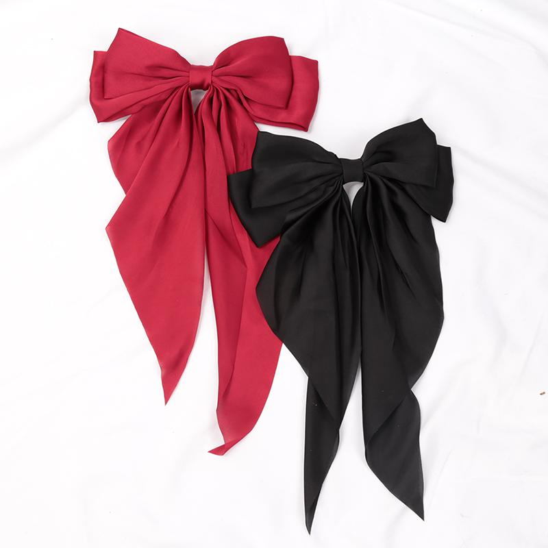 Grampo de Cabelo Elegante com Laço de Fita para Mulheres Moda Clipe Simples de Cetim Preto Presilha de Cabelo Faixa de Cabeça com Clipes Acessórios de Cabelo para Meninas