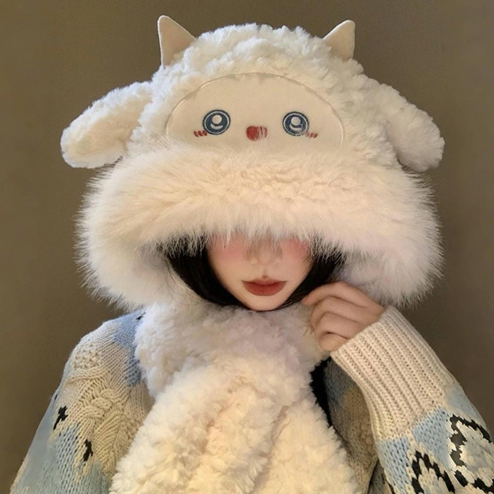 Thickened Ear Protection Hat Warm Lei Feng Cap Kawaii Little Sheep Plush Hat  Streetwear