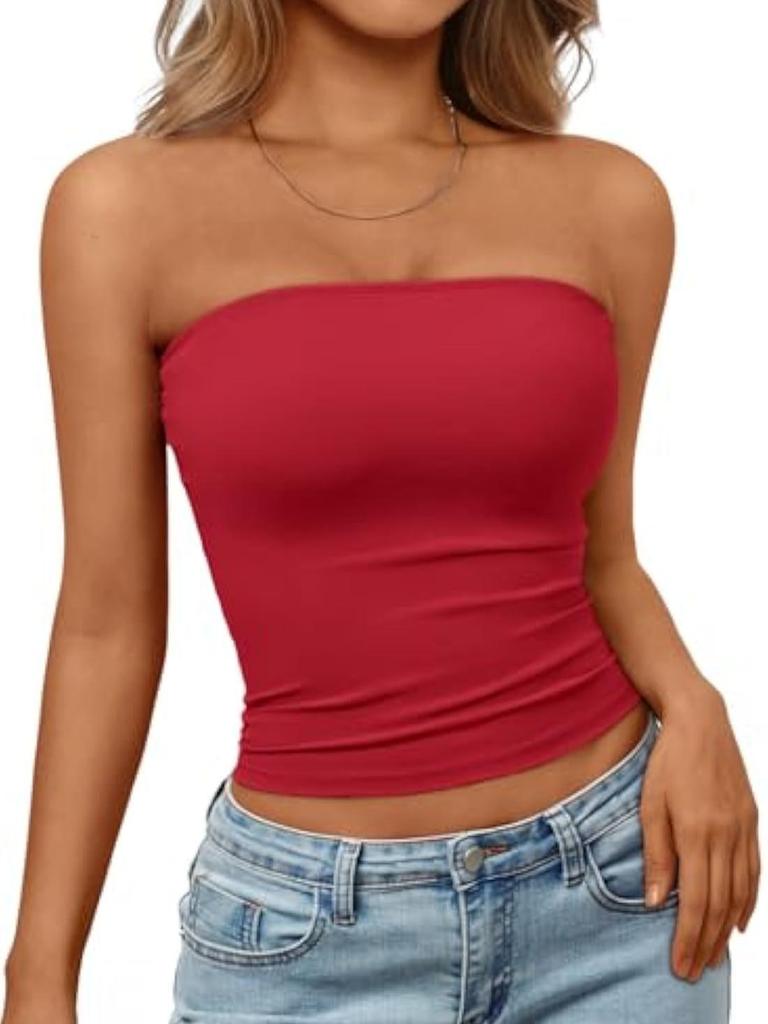 Damen Bandeau gerafftes Crop-Top - Lässig, Vielseitig, Eng anliegend