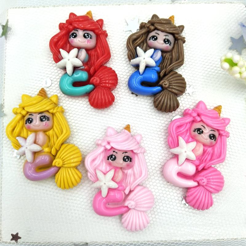10pcs Mixed Cartoon Princess Mermaidl Flatback Resin Cabochons Embellishments Scrapbook Craft DIY Hair Accessories