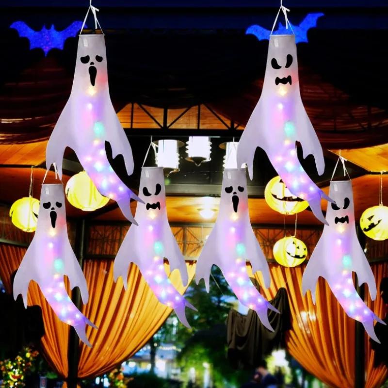 1-4PCS Halloween LED Glowing Ghost Hanging Decoration Floating Figure Prop for Outdoor Yard Haunted House Party Scene