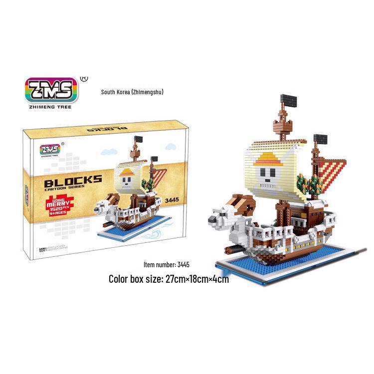 Zhi Meng Shu Small Particle Building Blocks Pirate Ship - Children's Assembled Educational Toy, Desktop Ornament