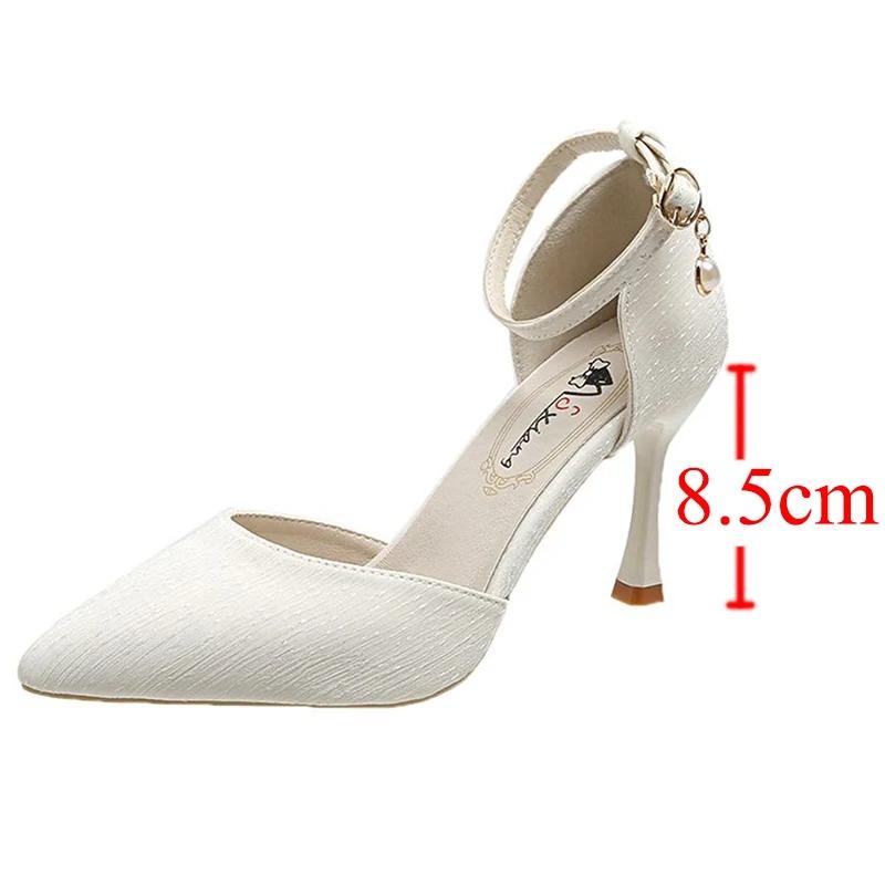 Fashion Ankle Strap Stiletto Heels Pumps for Women Sexy Super High Heel Party Shoes Woman Pointed Toe Pearl Elegant Zapato Mujer