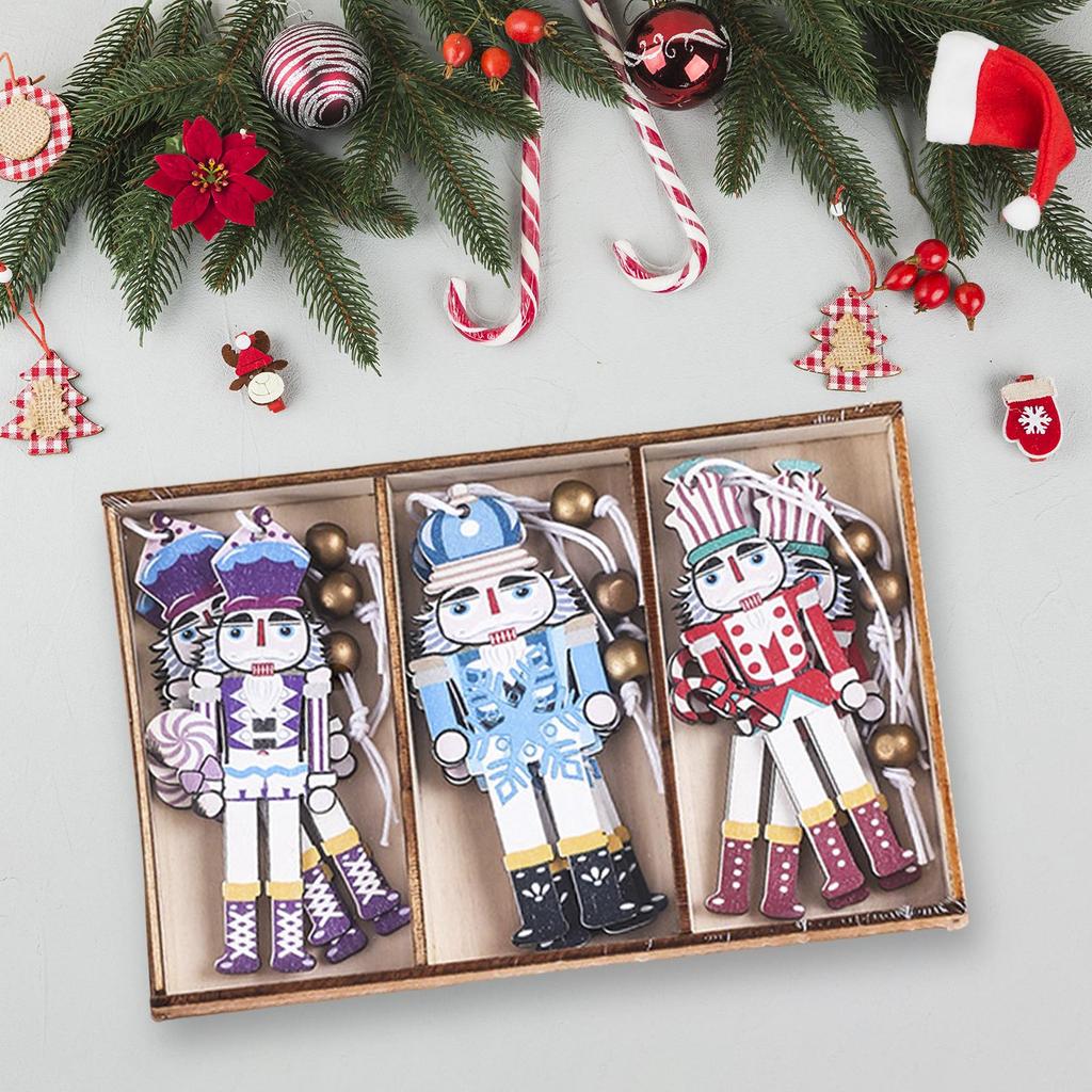 9Pcs/Set Wooden Nutcracker Soldier Nutcracker Pendants Crafts Collectible Nutcracker Christmas Ornaments for Holiday Xmas Decor