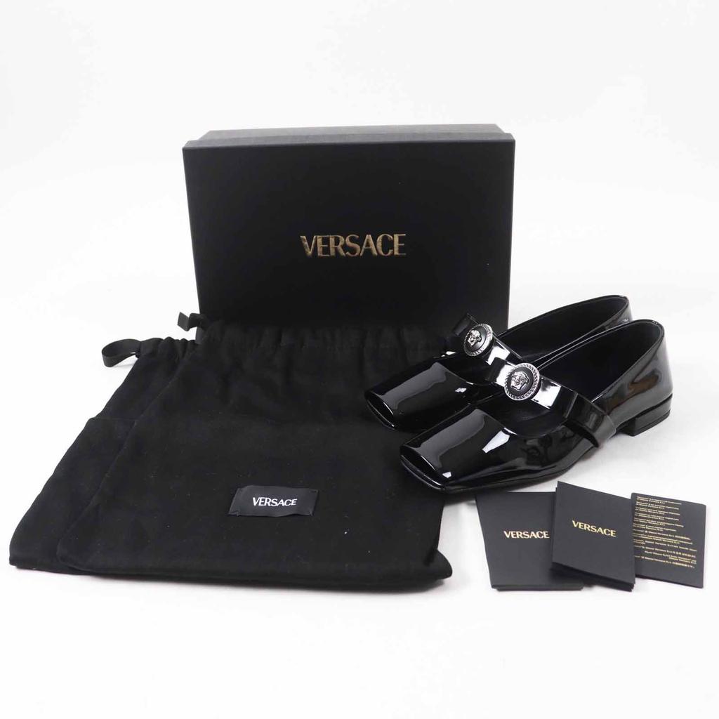 Pristine VERSACE Pumps Jumbo Ribbon Ballerina Open To Black Patent Leather Used