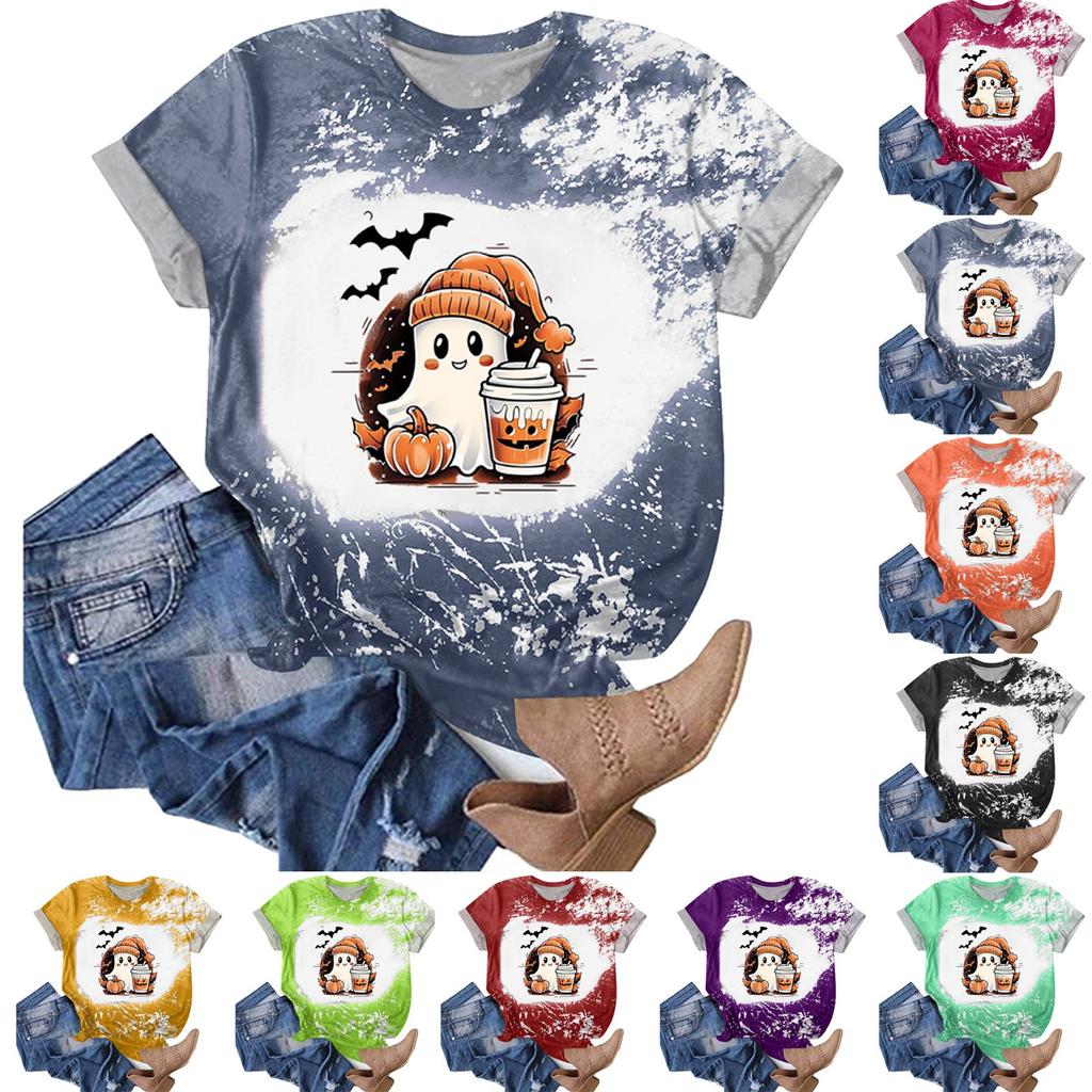 Halloween Shirts for Women Cute Shirt Fall Tshirt Gradient Graphic Tees Casual Short Sleeve Tops