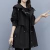 Spring Autumn Women's Mid Length Trench Coat Hooded Zipper Jackets British Style Loose Coats Women's Clothing