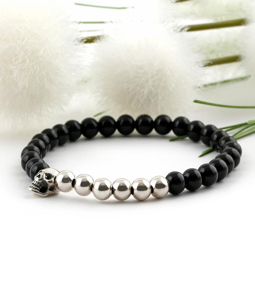 Shoveoff Svb-219 Silver 92.5 Skull Onyx Bracelet