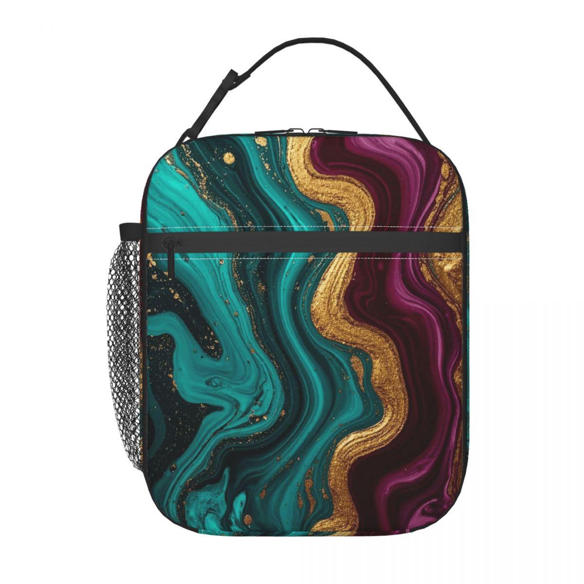 

Blue Purple Gilded Luxury Gold Marble Insulated Lunch Bag for Women Cooler Thermal Food Box Tote Portable Lunch Boxes Container One Size