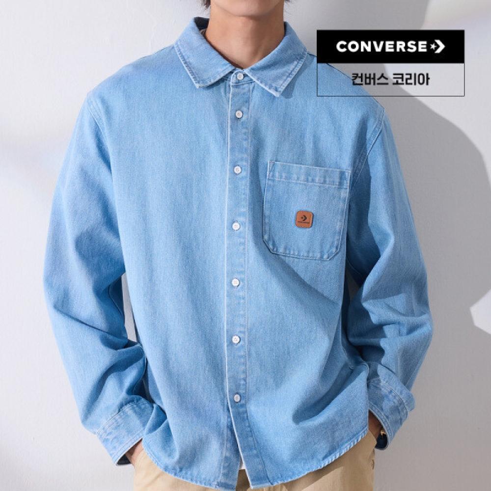Converse Long Sleeve Woven Shirt Light Denim Blue Ucj418 Uhc 100