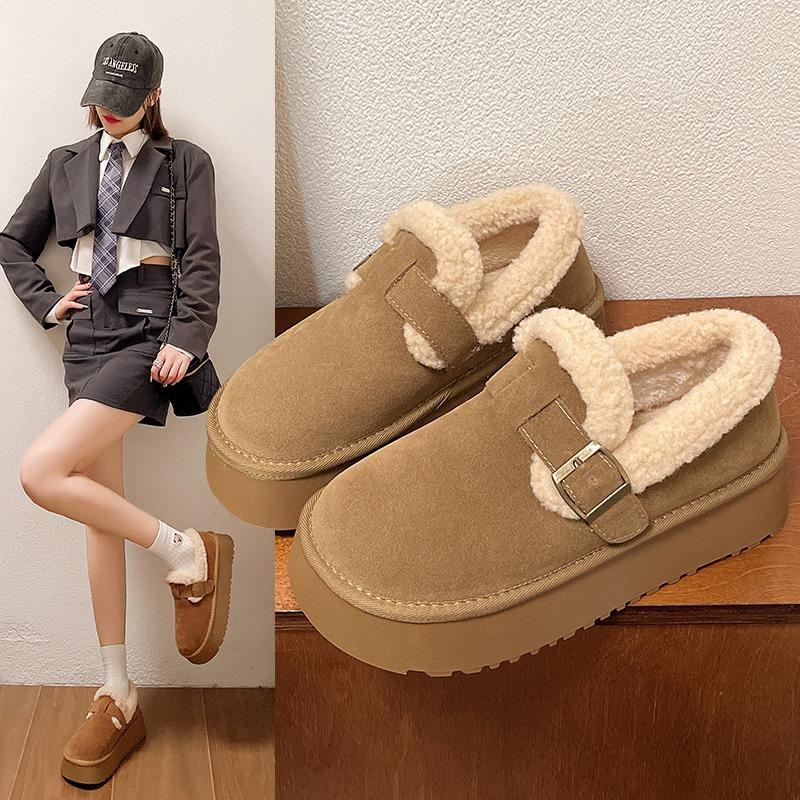 

Platform snow boots women s winter velvet Maillard loafer cotton shoes new one-pedal retro 40