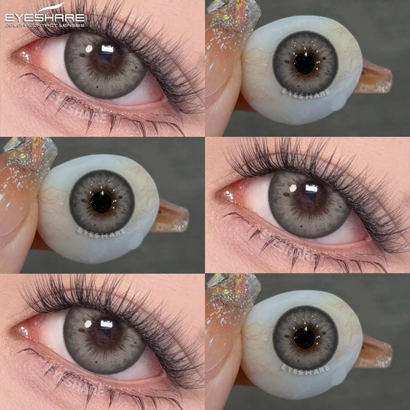 Eyeshare 1 Paar Große Schwarze Augen Kontaktlinsen 14,5 mm Farbige Kontaktlinsen Natürliches Braun Softlinsen Graue Pupillen