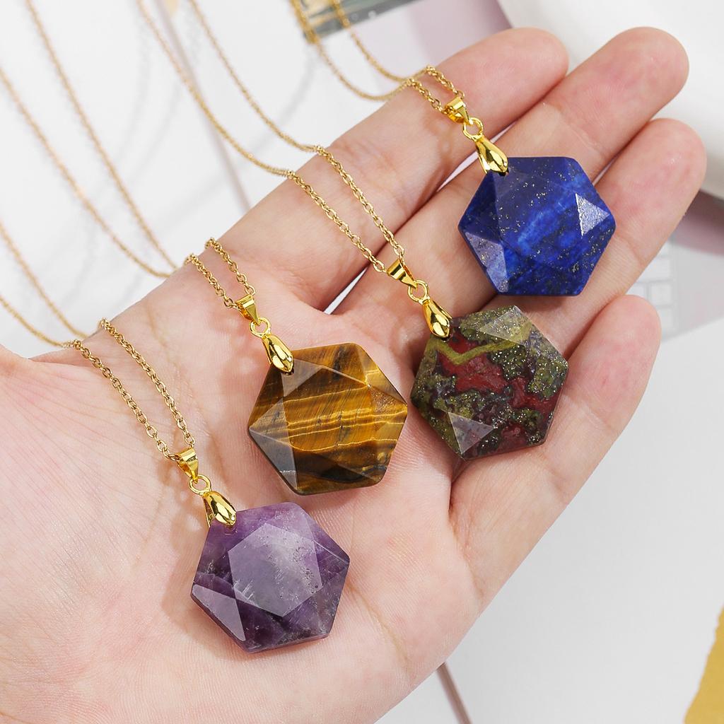 Natural crystal pendant, amethyst hexagram, David's star, necklace, Bohemian jewelry