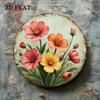 Vintage Round Metal Wall Art Sunflower and Morning Glory Pastel Tones Decor for Bedroom Living Room