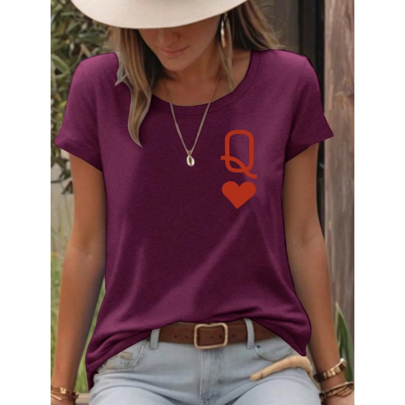 Casual T-shirt with Heart LettersSummer Round-neck Short-sleeved Top