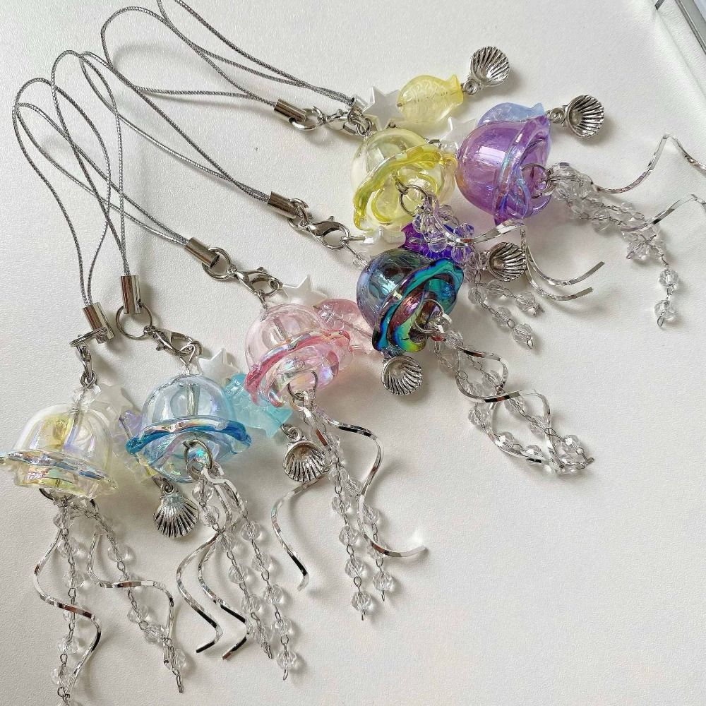 Sea Shell Fish Y2K Jellyfish Mobile Key Chain Jellyfish Tassel Phone Charm Keycord  Mobile