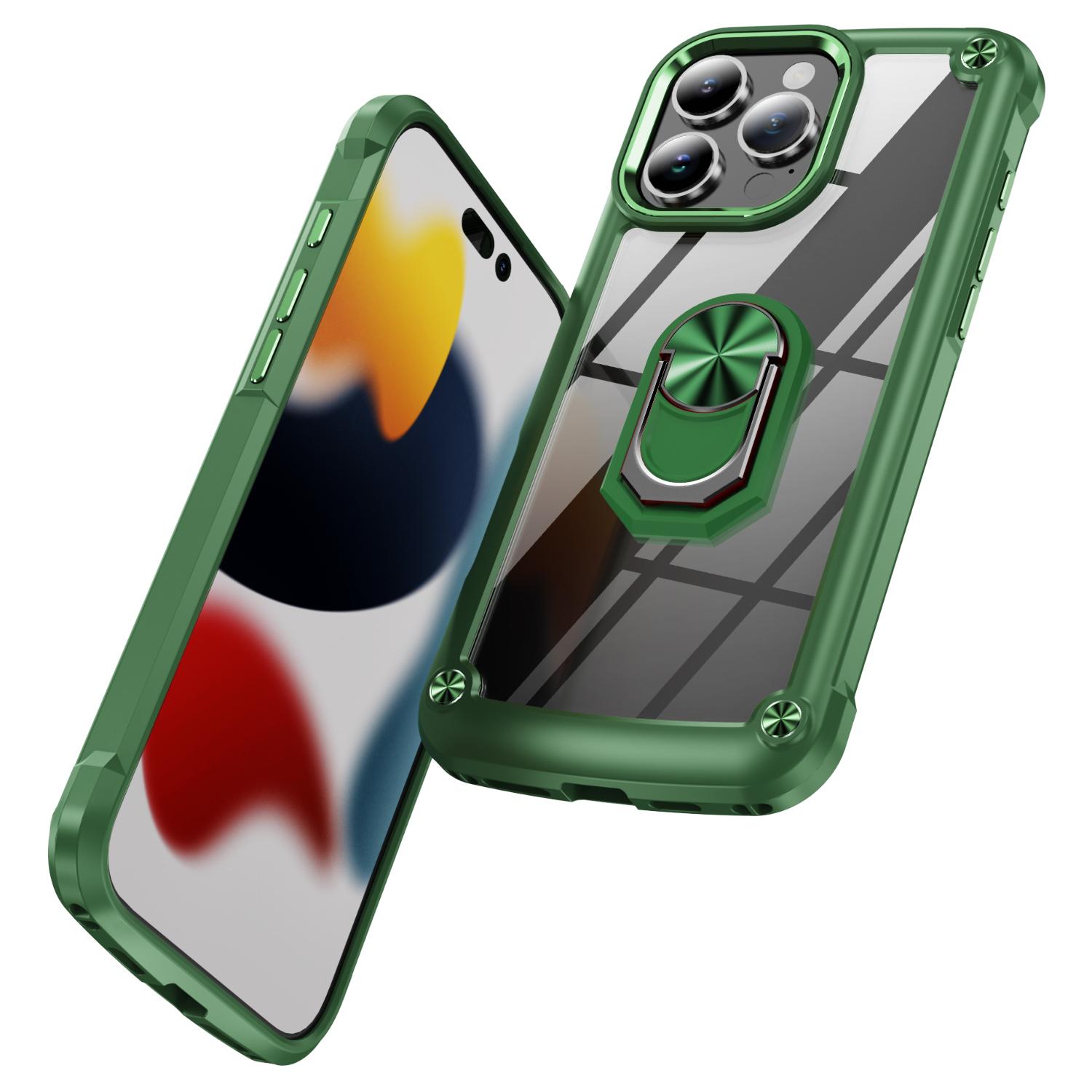 

For iPhone 16 Pro Max Case Alloy Lens Frame PC+TPU Kickstand Phone Back Cover Olive Green
