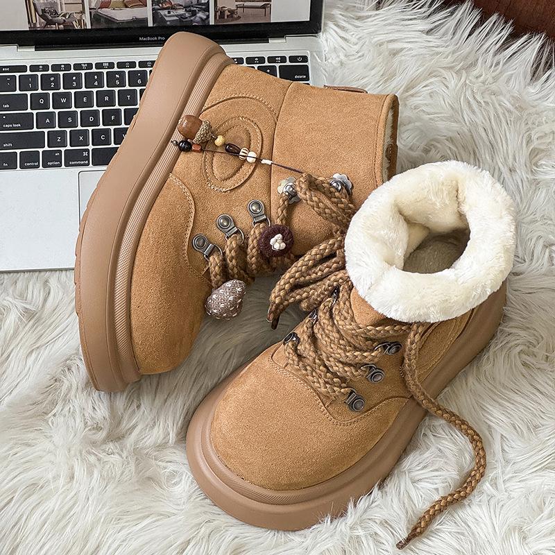 

Fleece warm thick-soled snow boots winter non-slip outdoor cotton shoes round head couple short boots female 35 малиновый