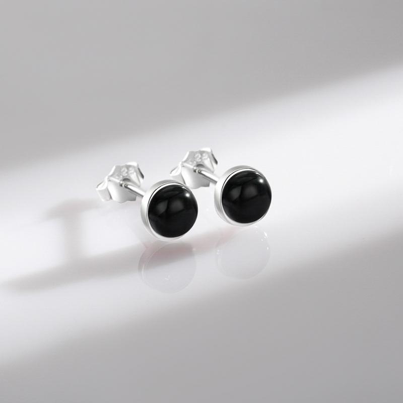 Natürliche Schwarze Achat Ohrstecker 925 Sterling Silber Rund Täglich Hypoallergen Ohrring 4mm 5mm 6mm Schmuck Für Frauen