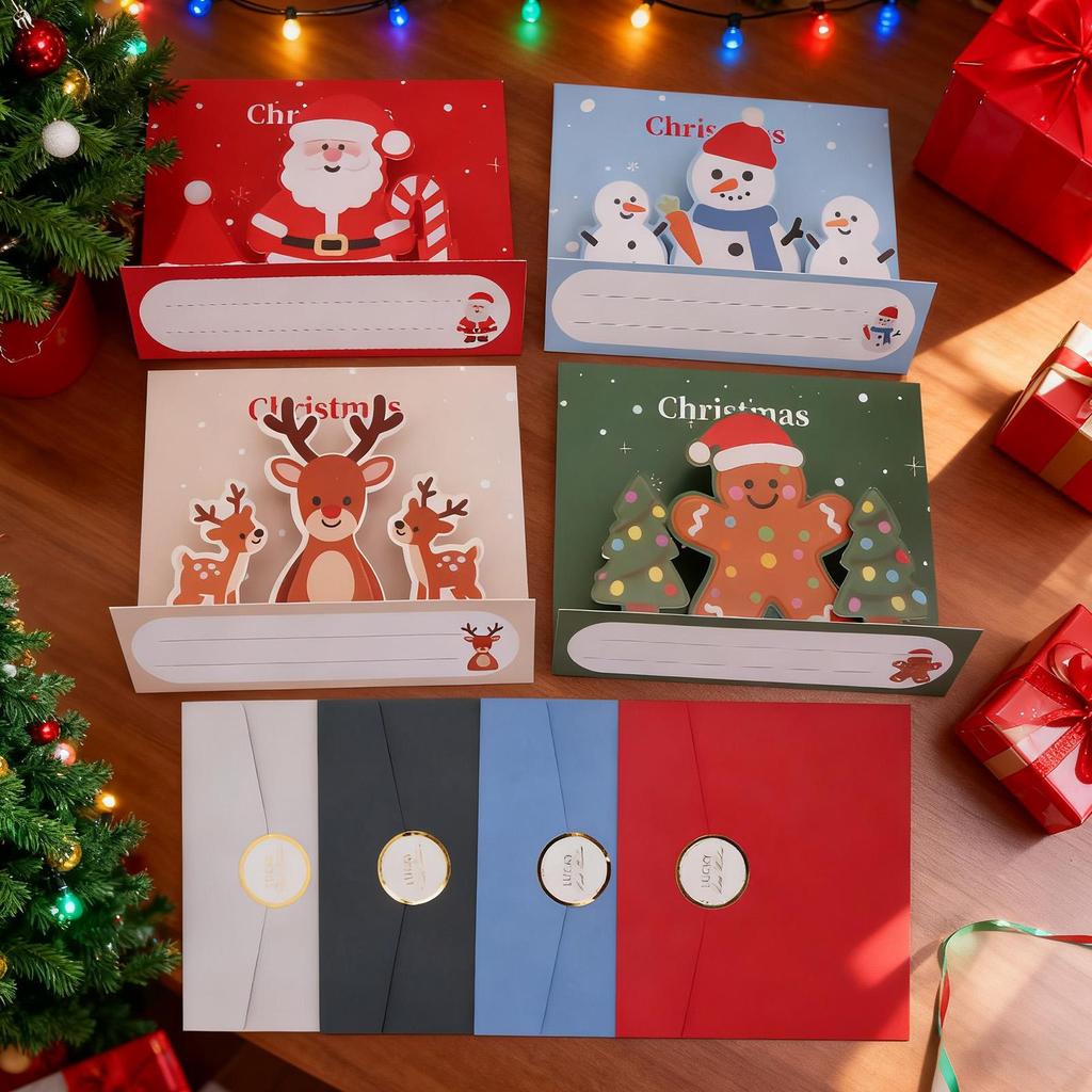 3D Christmas Cards 4 Pieces With Envelopes 3D Cards Holiday Decor Paper Art For Kids Adults Friends Coworkers Teachers Stocking
