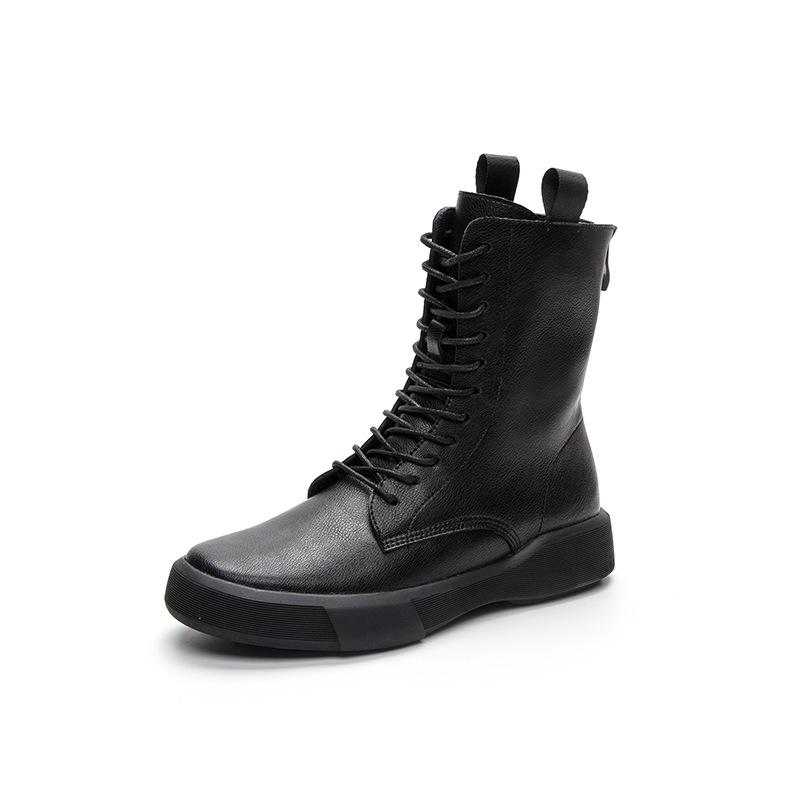 Martin boots large size women's casual wind 2025 spring new flat heel retro low leather boots soft sole lace-up rear zipper