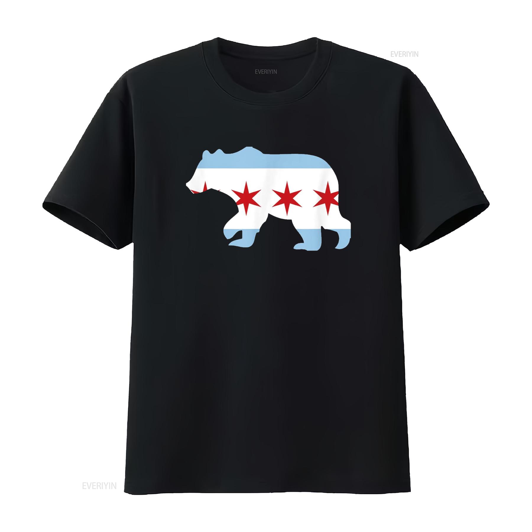 

BEAR Chicago Flag City T Shirt vintage Washed Slightly Versatile Unisex homme Comfortable Breathable Soft fashion streetwear 4XL