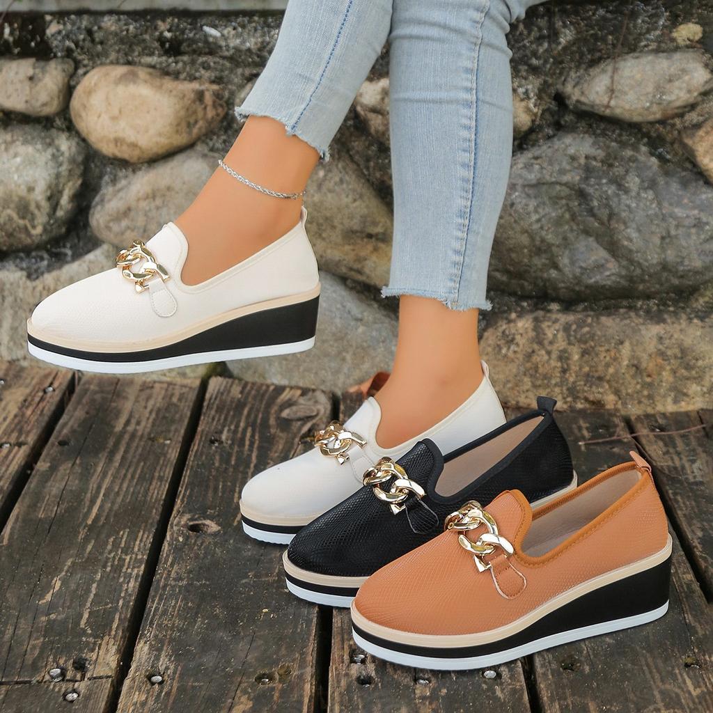 2025 slope heel single shoes women's new high heels foreign trade chain comfortable long work shoes lazy loafers wish