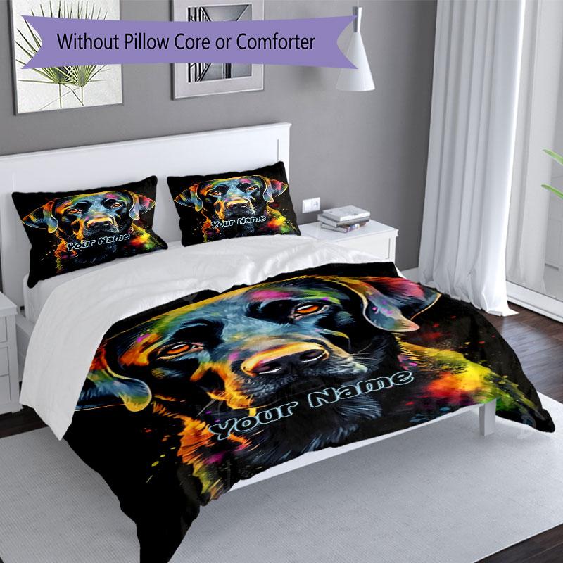 3PC Custom Name Colorful Dog Portrait Bedding Set Duvet Cover Closure Includes 1 Duvet Cover & 2 Pillowcases for Bedroom