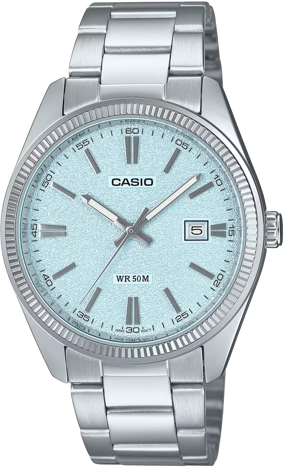 Casio Analog Quartz Men s Wristwatch MTP-1302DA-2A2V Metal Band Silver Ice Blue Textured Dial