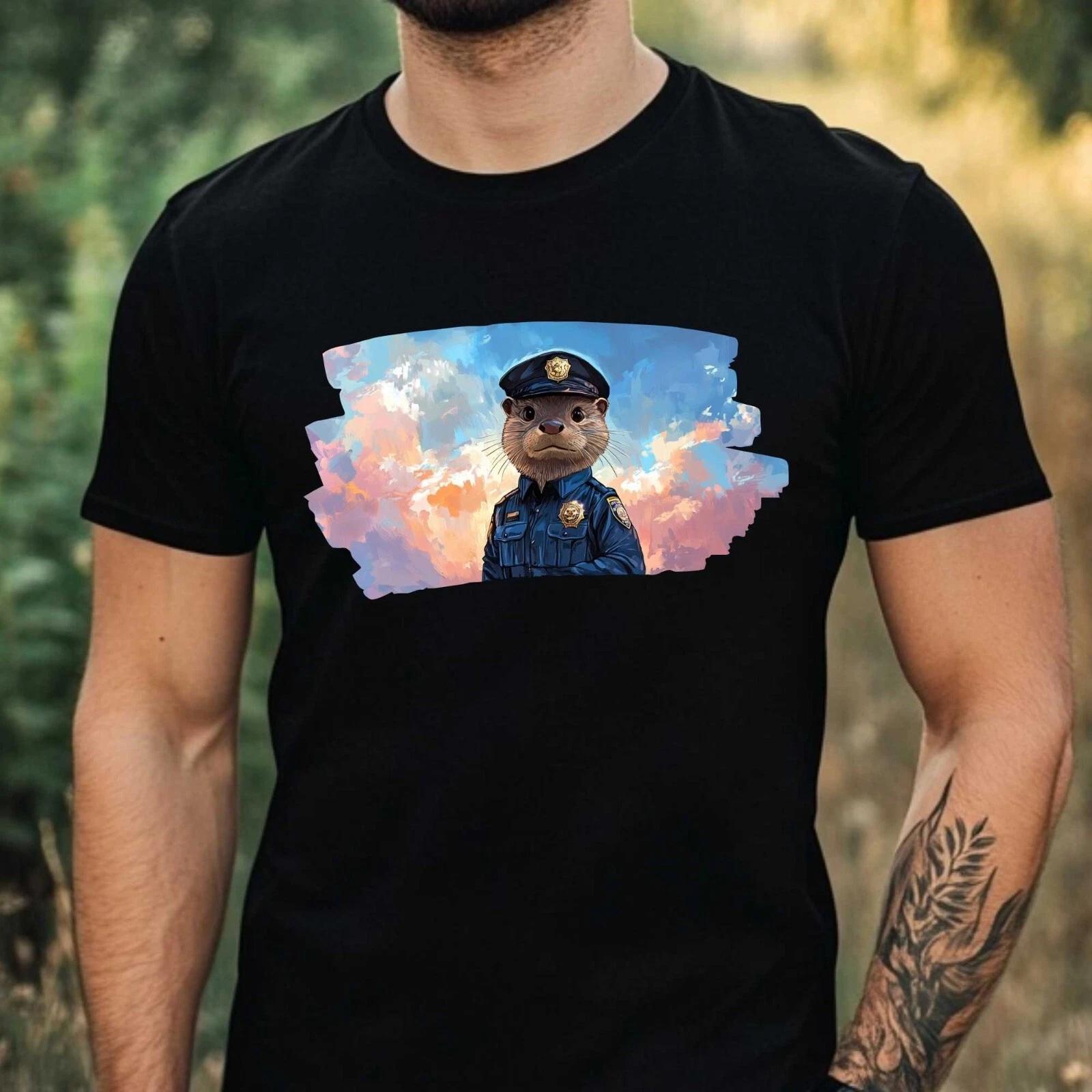 T-Shirt Herren Otter als Polizist Motiv Baumwolle Größe XS bis 5XL XXXL
