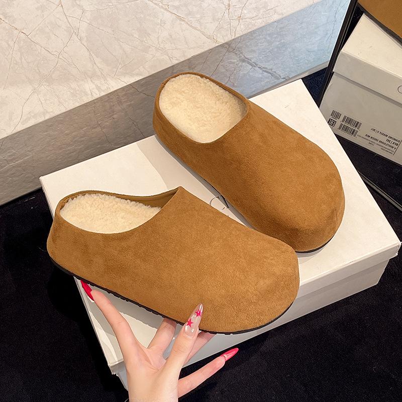 Comfortable casual shoes platform bag head half slippers velvet boken shoes loafers autumn and winter wear soft-soled slippers women's shoes