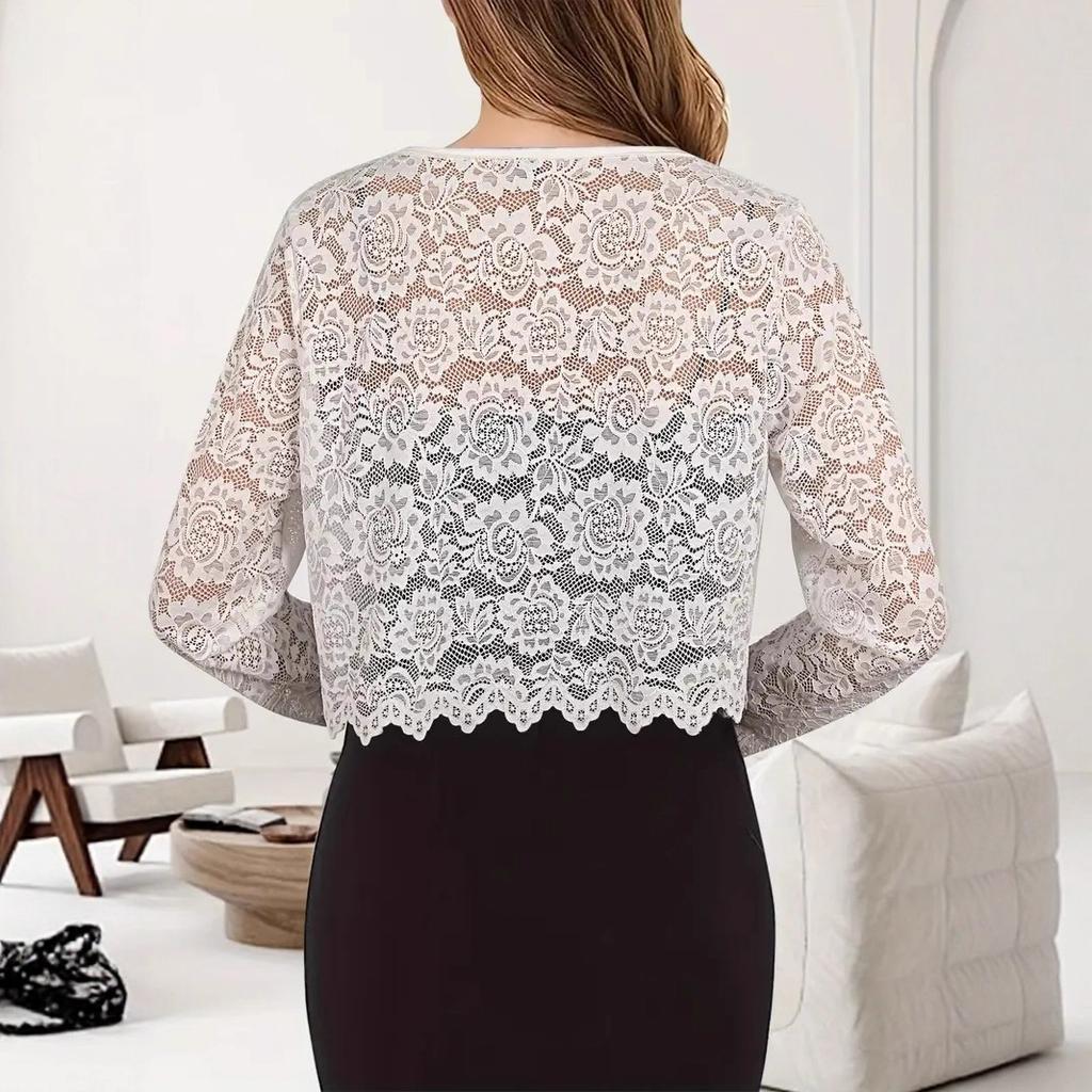 Vår og Høst Ny Rundhals Langermet Mote Damers Blonder Kort Design Strikket Cardigan