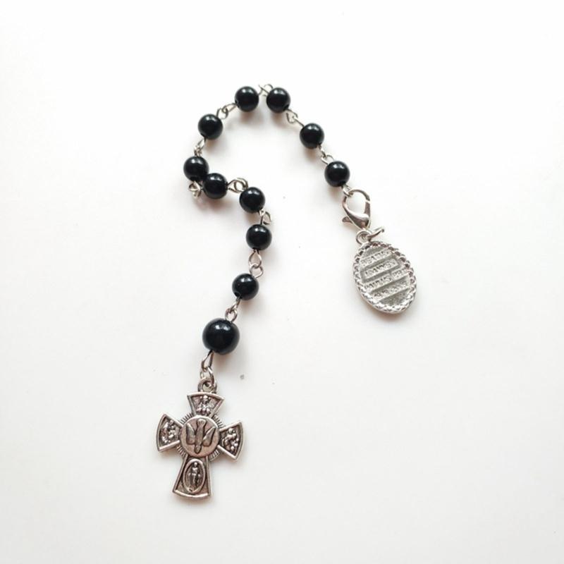 Classic Black Rosary Cross Bracelet Elegant Vintage Black Bead Bracelet Cross Pendant Hand Decorations Bracelets