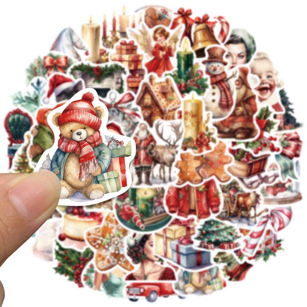 10/30/50pcs Vintage Christmas Caretoon Stickers Aesthetic Decals DIY Skateboard Guitar Notebook Car Cute Decoration Sticker Pack