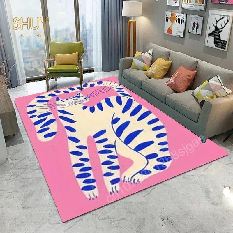Ancient Egypt Abstract Carpet Rug Living Room Bedroom Mat Colorful Tiger Leopard Figure Non-Slip Flannel Home Decor Floor Mat