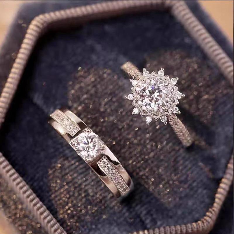 Marriage Opening Type Adjustable Engagement Ring Wedding Simulated Diamond Ring for Proposal - Couple Ring