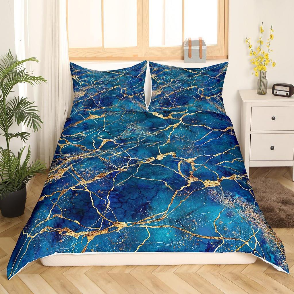 Blue Marble Textured Quilt Set Fashion 3D Digital Printing Bedding Quilt Set Three-Piece Set