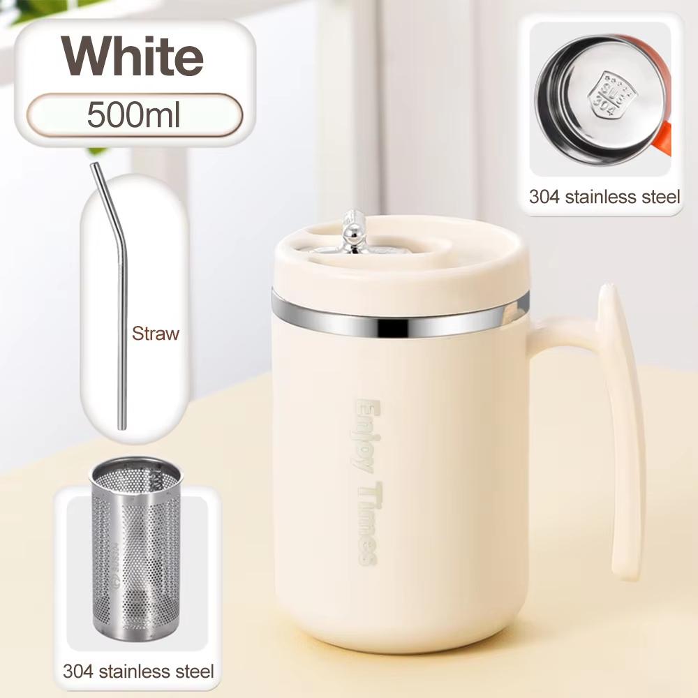 500ML Tea Cup With Strainer And Straw Stainless Steel Liner Coffee Mug With Lid Water Bottle Office Christmas Gift Drinkware