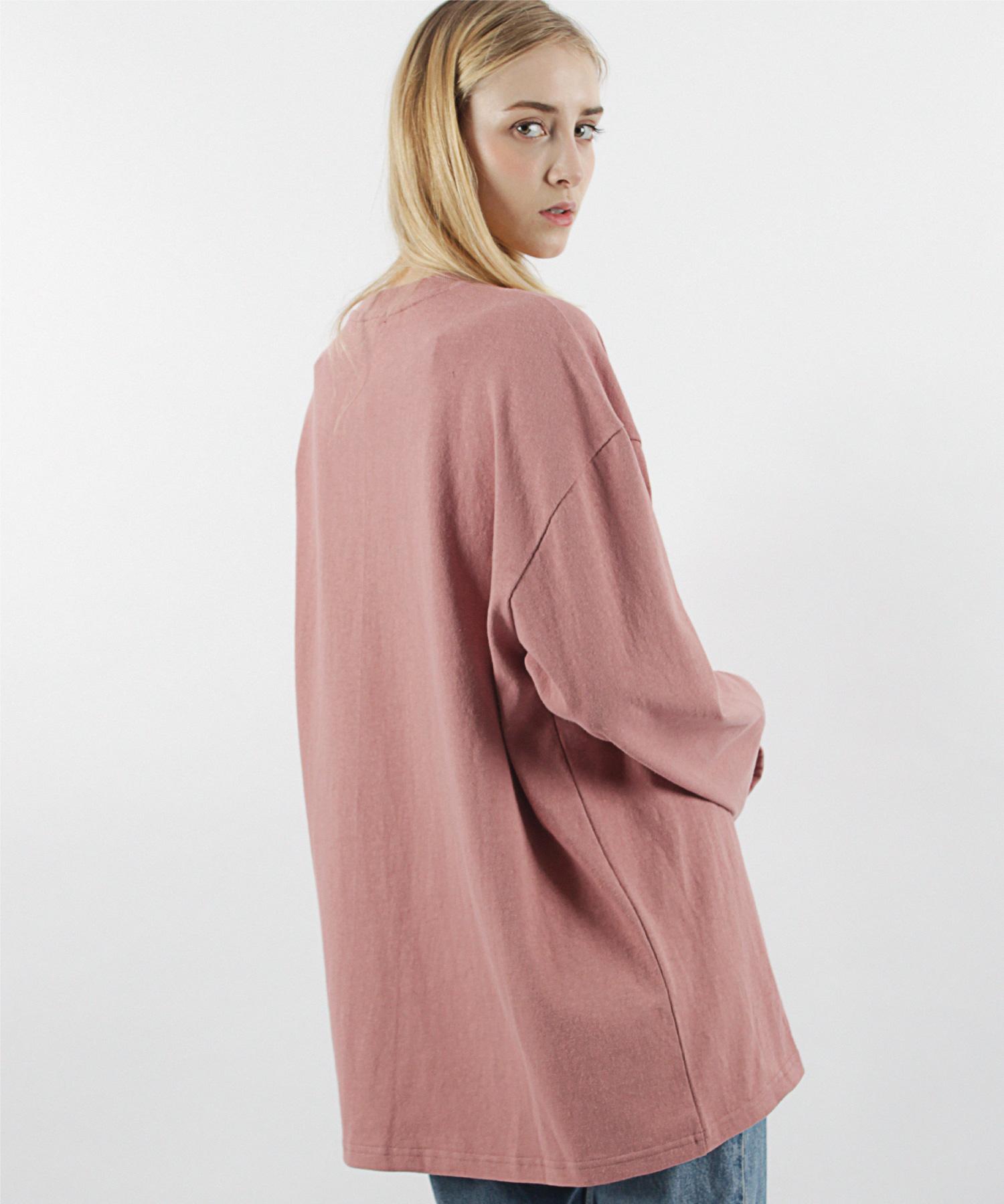 Compagno Long Sleeve Heavy Oversized Plain Long Sleeve Tee Pink L