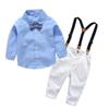Autumn Baby Boy Suspender Pants & Bow Tie Set with Long Sleeve Blue Shirt