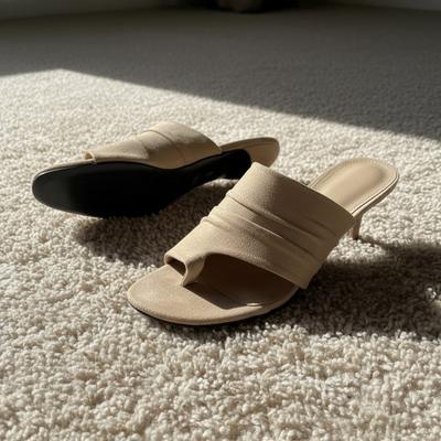 Clip Toe Soft Suede High Heels Women Shoes Casual Summer Slip On Plus Size Pleated Design Comfort Ladies Modern Sandals