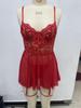 European & American Lace See-Through Red Lingerie Dress