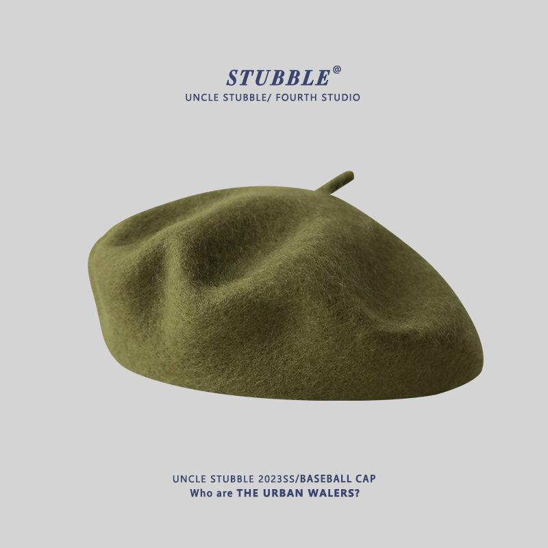 Autumn and Winter Wool Berets for Girls Artistic and Retro Versatile Painter Hats Solid Color Flower Bud Hats